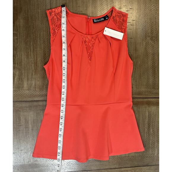 NWT New York & Company Red Lace Peplum Holiday Top Sleeveless Blouse Medium NEW - Picture 10 of 15